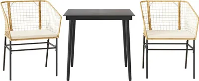 Produktbild von vidaXL 3-tlg. Garten-Essgruppe mit Kissen Braun Poly Rattan Glas