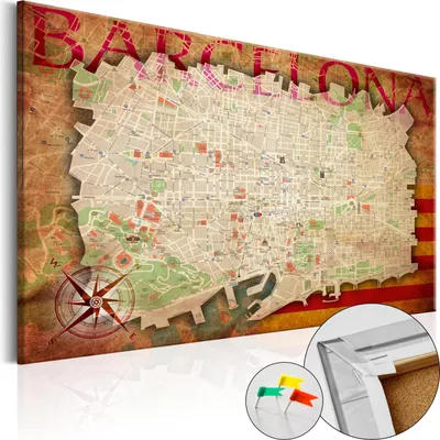 Obrázek produktu pro Korkový obraz z netkané textilie - Mapa Barcelony 120x80 cm Města k-A-0065-p-a