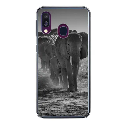 Produktbild von MuchoWow® Handyhülle Schutzhülle Hülle für Samsung Galaxy A40 Elefant - Einfarbig - Tiere - Schwarz - Weiß Silikon Softcase Handy Hülle - Handy-Tasche