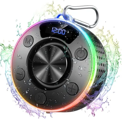 Produktbild von Bluetooth Lautsprecher Klein Duschlautsprecher IPX7 Wasserdicht Tragbar Musikbox mit LED Licht, Bluetooth 5.3, Kristallklarer Sound, 10 Std Akku