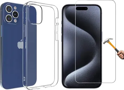 Produktbild von 2in1 Schutz-Set  iphone 15Pro Silikon Case Panzerglas Schutzhülle Hülle transparent Flexibel Cover Handyhülle Glasfolie Schutzfolie Schutzglas 15 Pro