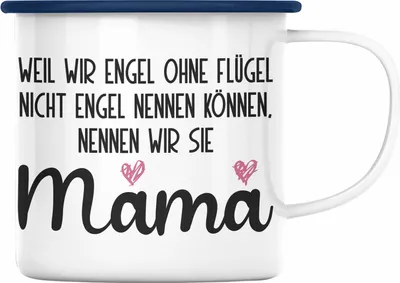 Produktbild von Trendation - Mutter Mama Emaille Tasse Geschenk von Tochter zum Geburtstag Weihnachten Emaille Emaille Tasse Lustig Geschenke Muttertag Muttertagsgeschenk Engel Ohne Flügel (Blau)