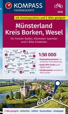 Immagine prodotto di KOMPASS Carta ciclistica 3216 Münsterland, distretto di Borken, Wesel con incroci 1:50.000