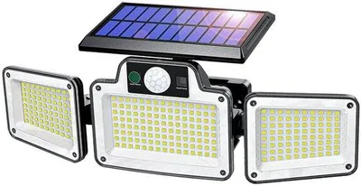 Obrázok produktu pre Solárne osvetlenie s pohybovým senzorom, 3 nastaviteľné hlavy svietidiel, vodotesnosť IP65, do záhrad, garáží a príjazdových ciest, čierne.