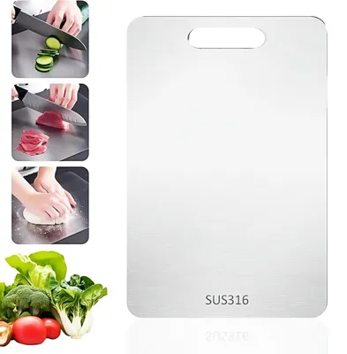 Productafbeelding van Snijplank van titanium-roestvrij staal S316, dubbelzijdig, geschikt voor vlees, groenten, fruit en brood (34 * 23 cm)