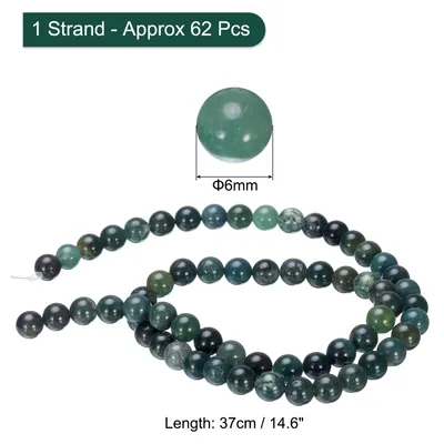 Produktbild von Moosachat Perlen 6mm Natš¹rliche Edelsteinperlen, Glatt Runde Lose Perlen fš¹r Armband Schmuckherstellung DIY (1 Strang - 63 Stš¹ck)