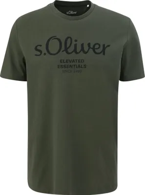 Produktbild von s.Oliver Herren T-Shirt - Basic, Logoprint, Rundhals, Baumwolle Dunkelgrün M