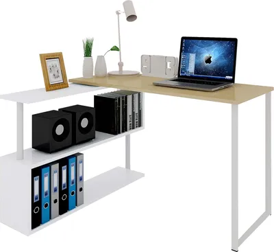 Produktbild von WOLTU Schreibtisch Eckschreibtisch Computertisch Bürotisch Arbeitstisch mit Ablagen 120x100x74cm(BxTxH), MDF Hell Eiche