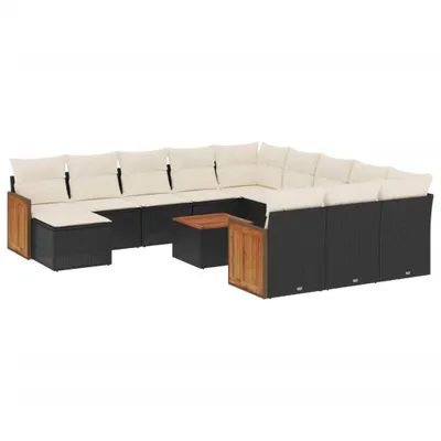 Produktbild von vidaXL 13-tlg. Garten-Sofagarnitur mit Kissen Schwarz Poly Rattan