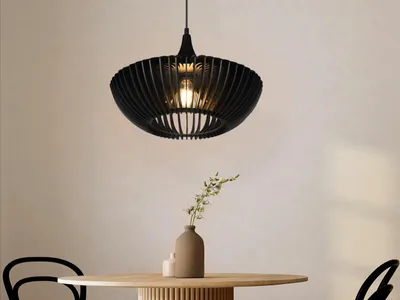 Produktbild von LED Pendelleuchte Lamellenlampe aus Holz Schwarz für über Esstisch & Couchtisch