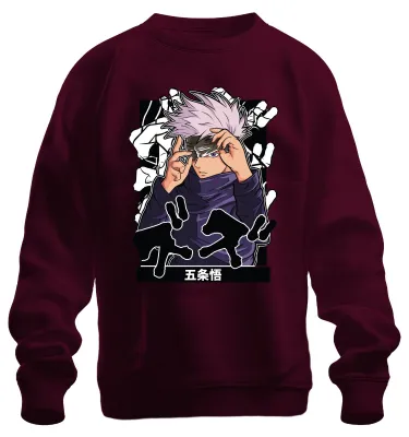 Produktbild von 五条悟 Jujutsu Kaisen Satoru Augenbinde weißes Haar Anime Sweatshirt Pullover, Burgundy, S