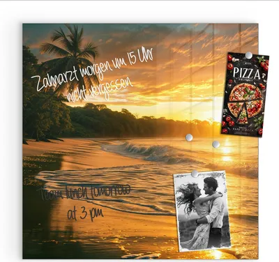 Produktbild von Magnettafel 30x30cm Pinnwand Whiteboard beschreibbar - Sonnenuntergang Strand