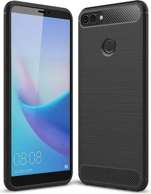 Produktbild von Huawei Y9 2018 Hülle Silikon Schwarz Carbon Optik Case TPU Handyhülle Bumper 211757