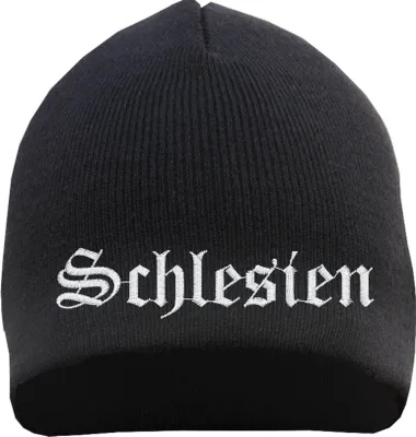 Produktbild von Schlesien Beanie Mütze - Altdeutsch - Bestickt - Strickmütze Wintermütze Einheitsgröße Schwarz