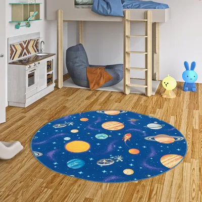 Produktbild von Kinder Spiel Teppich Weltall Blau Rund, Größe:240 cm Rund