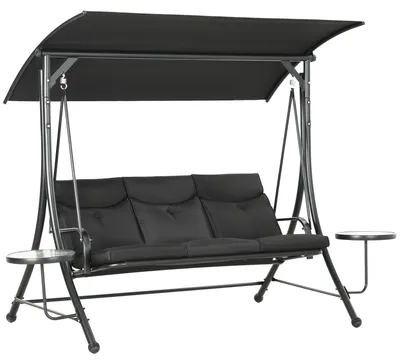 Produktbild von Hollywoodschaukel mit Couchtische, 3-Sitzer Gartenschaukel mit verstellbarem Sonnendach, Schaukelbank belast bis 300kg, für Garten, Terrasse