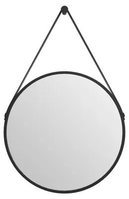Produktbild von LED Wandspiegel 50 cm, schwarz, Alu, Licht neutralweiß, IP24, Lederband