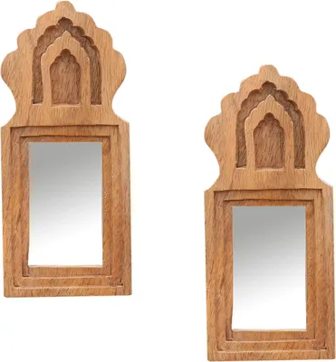 Produktbild von Marrakesch 2er Set Schminkspiegel für den Schminktisch aus Holz 22cm | Boho Deko Standspiegel klein Mukana | Orientalische Wanddeko & Make Up Spiegel Kosmetikspiegel für Schlafzimmer Wohnzimmer & Bad