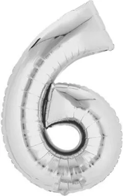 Produktbild von Folienballon Zahl 6, ca. 80 cm, silber, für Luftbefüllung