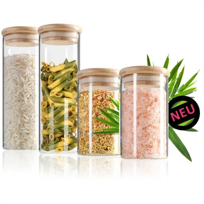 Produktbild von 4-teiliges Vorratsbehälter-Set mit Bambusdeckel