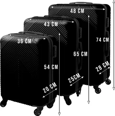 Immagine prodotto di TRIZAND Set di valigie da 3 pezzi - Valigia rigida nera - Trolley con 4 ruote, chiusura a combinazione, bagaglio a mano, medio e grande - Set di valigie da viaggio ABS 26661