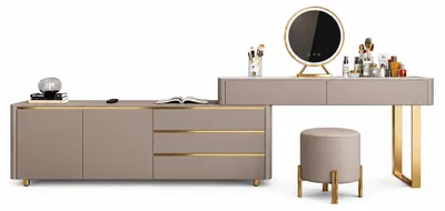 Image de Table de maquillage beige, design moderne, en bois. Table de coiffure, commode. Meuble