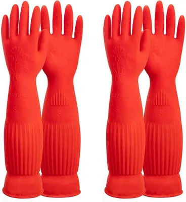 Immagine prodotto di Guanti in gomma extra lunghi da 45 cm (2 paia), resistenti, impermeabili, con impugnatura antiscivolo, per le pulizie domestiche, il lavaggio dell'auto, il giardinaggio, media