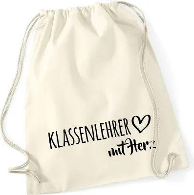 Produktbild von Huuraa Turnbeutel Klassenlehrer mit Herz 12 Liter Natural Baumwolle Rucksack Geschenkidee