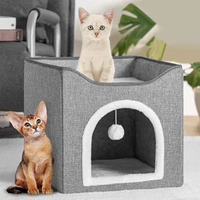 Productafbeelding van Opklapbaar kattenhuis met krabpaal en twee verdiepingen