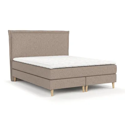 Produktbild von Boxspringbett Livia Interiors Raisins, Bett 200x200 cm, Kontinentalbett, Doppelbett, H2 Bonell - Matratze und Topper, Webstoff Megan Dunkelbeige Farbe