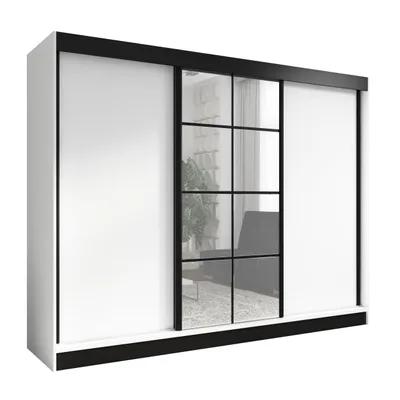 Produktbild von Oravelle 200 cm Weiß 2, 3-türiger Kleiderschrank mit Spiegel, 4 Schubladen und Kleiderstangen – Funktionalität und Eleganz!