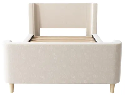 Productafbeelding van Kinderbed - Gestoffeerd sleepliedbed voor een enkel bed - 90 x 200 cm - Zachte fluwelen bekleding - Houten frame - Met rugleuning - Zonder matras - Beige