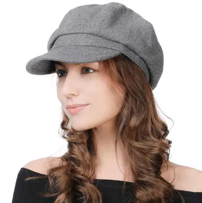 Zdjęcie produktu dla Czapka damska z wełny, ciepła, z daszkiem, typu beret, idealna do malowania, kolor szary