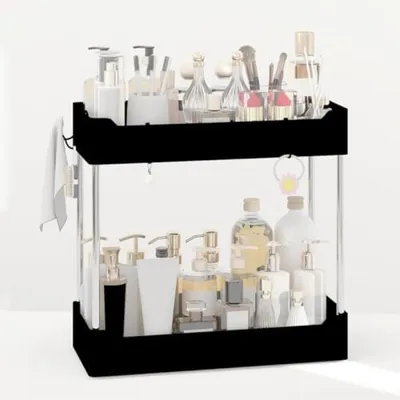 Produktbild von PromoHome® Badezimmer Organizer - 2-stufiges Aufbewahrungsregal mit Kosmetikregal, Schwarz, 30x14x32 cm