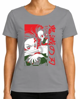 Productafbeelding van Kimetsu no Yaiba, Nezuko, Katana, Anime, Manga, Japan, Cadeau, Cosplay, Dames T-shirt, Grijs, Maat M