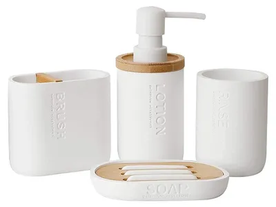 Productafbeelding van Bamboe badkameraccessoireset met zeepdispenser en tandenborstelhouders
