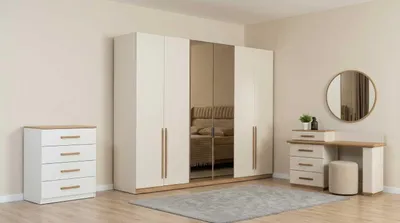 Obrázek produktu pro Ložnicová sada, béžová, moderní, šatní skříň, komoda, zrcadlo