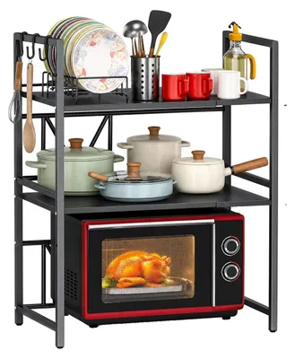 Image de Étagère pour micro-ondes, design extensible, acier au carbone robuste, couleur noire