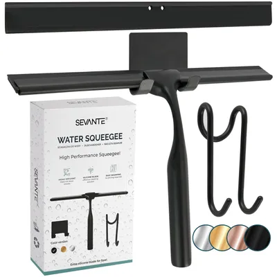 Produktbild von Duschabtropfer aus Metall mit Halterung, schwarz und langlebig