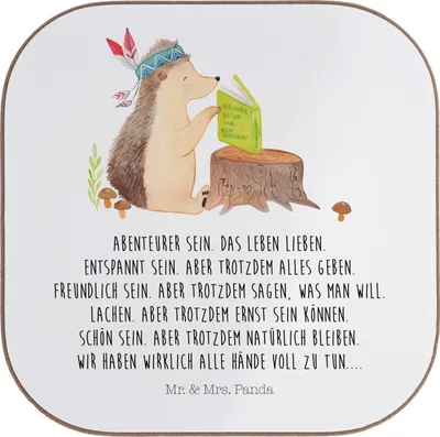 Produktbild von Mr. & Mrs. Panda Untersetzer für Gläser Igel Federschmuck - Weiß - Geschenk, Camping, Coaster, Tiere, Abenteuer, gläseruntersetzer, Indianer, Tasse, Glas, Lagerfeuer