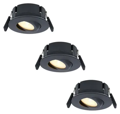Produktbild von hoftronic LED Einbaustrahler 8W 570lm 2700K IP65 Schwarz 3er Set