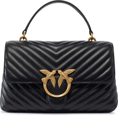 Image de PINKO sac à main sac à épaule bandoulière Love Lady Puff Classic CL Sheep Nappa Chevron Black - Antique Gold noir