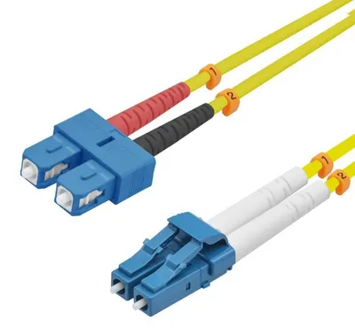Image de Câble de raccordement fibre optique Helos OS2 duplex LSZH 3,0 mm LC/SC jaune 1,5 m
