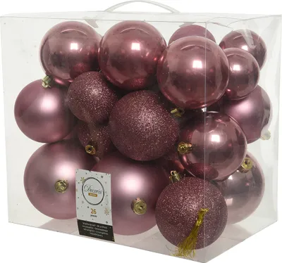 Produktbild von Weihnachtskugeln Kunststoff Mix 6-10cm samtpink, 26er Set