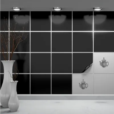 Immagine prodotto di Adesivi per piastrelle 14,5 x 14,5 cm per bagno e cucina - Pellicola autoadesiva per piastrelle - Nero lucido - 30 piastrelle adesive