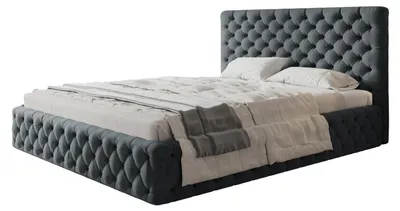 Produktbild von AlpiMeble Bett 90x200 - Polsterbett mit Bettkasten und Metallrahmen - Elegant Betten - Weicher Jasminstoff - Kollektion Miami, Dunkelgrau