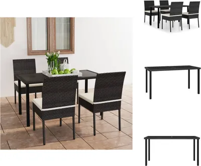 Produktbild von vidaXL 5-tlg. Garten-Essgruppe Poly Rattan Schwarz -  Gartenmöbel-Sets