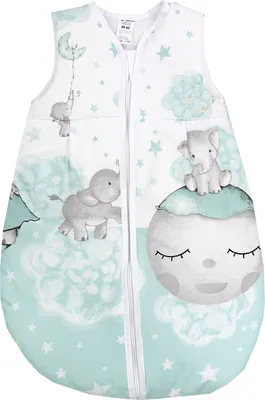 Produktbild von TupTam Ganzjahresschlafsack e Materialien 2.5 TOG ärmellos Baby Schlafsack wattiert, Farbe: Mond mit Elefant / Mint, Größe: 104-110