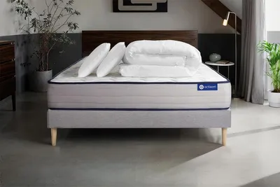 Productafbeelding van Volledige set: Bed - Matras 200x200 cm + Boxspringbed met lattenbodem (in de set) + 2 kussens + dekbed - Actilatex kwaliteit