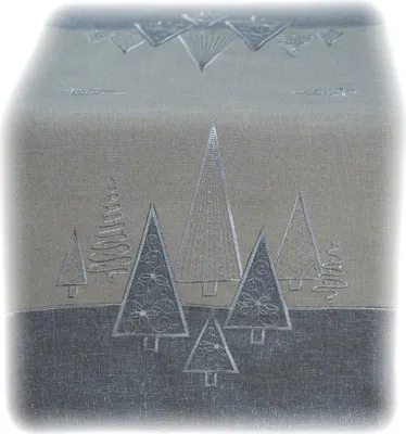 Produktbild von Tischwäsche Tischläufer Stickerei Tannenbäume Winter Weihnachten Deko 40 x 140 cm - grau